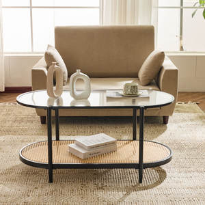 Table basse ovale en rotin blanc - Product Image 6