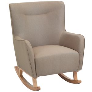 Poltrona Moderna in Microfibra Greige, Sedia a Dondolo per Camera da Letto, Resistente con Struttura in Quercia - Product Image 1