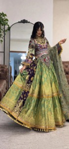 Vestido de Novia Afgano Tradicional Kuchi, Vestido de Boda Verde Dorado Bordado, Vestido Largo de Manga Larga, Vestido Informal para Mujer - Product Image 6