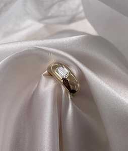 <b>Diamond</b> Engagement <b>Ring</b> Bezel Set Sparkling Emerald Lab Grown Solitaire Wide Tapered Wedding Band 14k 18k Solid Gold Wholesale - Product Image 4