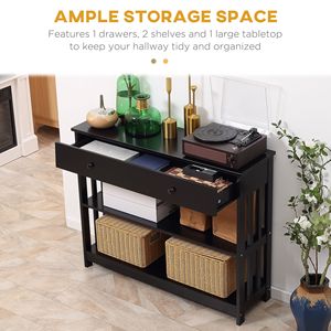 "Contemporary Farmhouse Entryway <b>Console</b> <b>Table</b> with 2 Shelves & Drawers <b>Black</b>" - Product Image 4