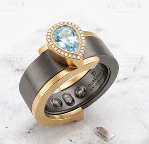 Bague Halo personnalisée en or massif 14 carats avec pierre de naissance taille poire, accessoire de luxe pour un style élégant de bague Oura - Product Image 4