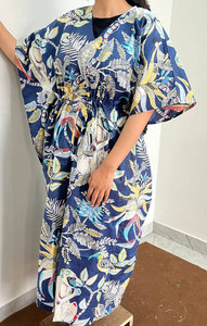 Vestido Kaftán Largo de Algodón Estampado para Mujer con Diseño Floral Único y Tacto Suave - Product Image 2