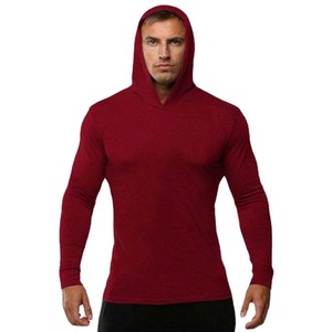 <b>Men's</b> Fitted Hooded Long Sleeve Solid Color <b>Pullover</b> Top Red All Seasons Apparel - Product Image 1