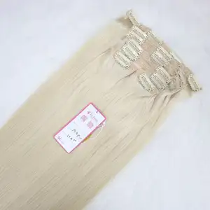 Groothandel Kilo Human Hair Extensions Blonde Kleur Natuurlijke Rechte Dubbelgetrokken Clips In Haarverlenging