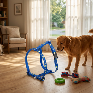 Harnais pour chien en sangle de nylon écologique, style classique simple, avec boucle réglable, anti-traction, motif uni, pour la promenade - Product Image 3