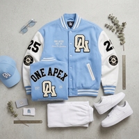 Veste universitaire bleu ciel personnalisée pour homme, veste en laine mélangée, veste de style Letterman, patch en chenille, veste bomber universitaire, OEM Streetwear