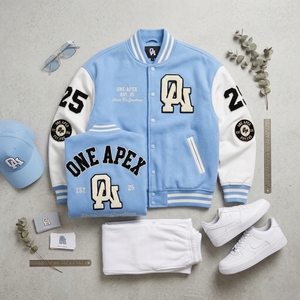 Custom Sky Blue <b>Varsity</b> <b>Jacket</b> <b>Men</b> Wool Blend Letterman <b>Jacket</b> Chenille Patch College <b>Bomber</b> <b>Jacket</b> OEM Streetwear - Product Image 6