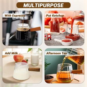 Tazza dosatrice per espresso da 6 oz, tazze in vetro per espresso con manico in legno, tazza per montare il latte, tazza per caffè, latte, tè o sciroppo d'acero - Product Image 6