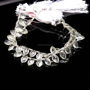 Perles d'améthyste verte naturelle facettées en forme de marquise, perles d'améthyste verte percées sur le côté, perles de pierres précieuses pour la création de bijoux 7x12-8x13MM 8 pouces - Product Image 3