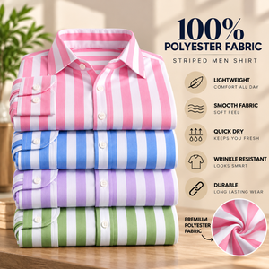 Mens 100% Polyester Striped Full Sleeve <b>Shirt</b> Casual <b>Formal</b> Button Front Lightweight Quick Dry Wholesale Supplier Bulk Orders - Product Image 5