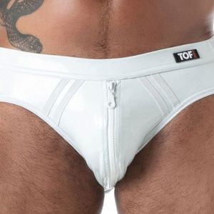 Slip homme blanc en cuir imprimé animal, coupe haute, effet seconde peau, dos ouvert, style fetish, sexy, pour clubwear - Product Image 6