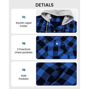 Chemise en flanelle vintage pour homme 2025, veste en coton à carreaux avec capuche, doublure en polaire, fermeture éclair, teinte et enduite, tailles XS à 5XL incluses - Product Image 6