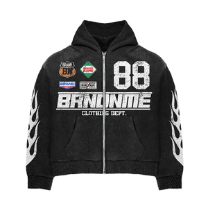 ชุดเซ็ตฮู้ดดี้แบรนด์เนม ลายพิมพ์เปลวไฟ 88 แขนยาว ทรงปกติ สตรีทแวร์ สำหรับผู้ใหญ่ เสื้อผ้าฤดูหนาว ระบายอากาศได้ดี ผ้าฟอกกรด 100% - Product Image 5