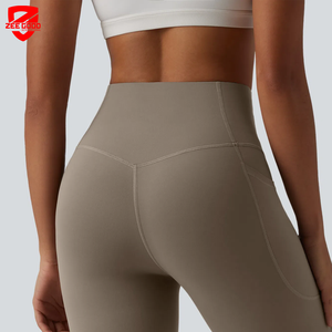 Conjunto de Yoga para Mujer, Top Corto a Cuadros y Leggings Acampanados, Cintura Media Elástica, Elástico en Cuatro Direcciones, Secado Rápido, Tela Suave y Transpirable - Product Image 5