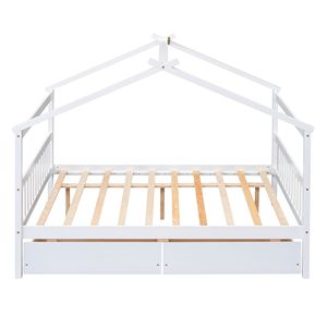 Letto a capanna in legno bianco a grandezza naturale con cassetti per bambini - Product Image 6