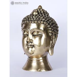 Escultura budista de cabeza de Buda meditativa de latón de 9 pulgadas para decoración del hogar, Decoración de mesa y Templo hecho en La India - Product Image 3