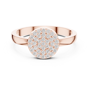 Round Cut Moissanite Diamond Full Pavé <b>Disc</b> Ring – 14K Rose <b>Gold</b> Finish Sterling Silver Statement Promise Ring for Her - Product Image 1