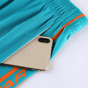 Ensemble d'uniformes de basketball bleu sarcelle et orange, impression par transfert thermique, polyester respirant, vêtements de sport pour hommes adultes, service OEM personnalisé - Product Image 3