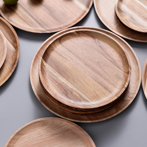 Plateau rond en bois massif japonais pour fruits, gâteaux, collations, thé - Assiette en bois élégante - Product Image 3