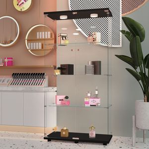 Vetrina e Armadio Espositivo in Vetro Temperato con Luci a LED, Vari Colori, con Serrature per Vino e Archiviazione Documenti - Product Image 1