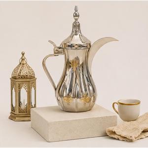 Luxury Stainless Steel Arabic Coffee Dallah <b>Pot</b> Traditional Middle Eastern Gahwa Kettle with Gold Accents for Home Hotel Use - Product Image 6