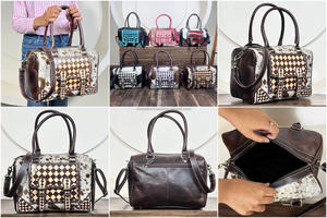 Nuevo Bolso de Hombro Cruzado de Cuero Genuino con Diseño a Cuadros de Gran Capacidad y Pelo Natural para Mujer - Product Image 3