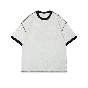 Custom <b>Logo</b> Heavyweight 260 GSM 100% Cotton Summer T-Shirts Contrast Trim Color Oversized Boxy Fit T-Shirts For Men's - Product Image 4
