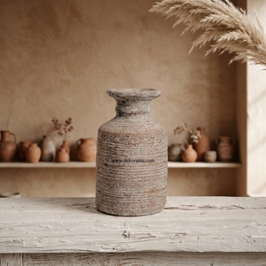 Urne en terre cuite rustique du Népal, ciselée, faite à la main, pot en argile décoratif, vase en céramique pour table, vente en gros - Product Image 3