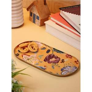 Juego de bandejas de lujo con diseño floral esmaltado |   Bandeja Decorativa de Metal con Borde Dorado para Mesa de Centro, Bandejas Rectangulares Pintadas a Mano - Product Image 2