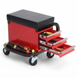 Tabouret de rangement à 3 tiroirs avec plateau et siège rembourré, capacité de charge de 350 lb, roulettes pivotantes à 360°, couleur rouge GAPSTL005 - Product Image 1