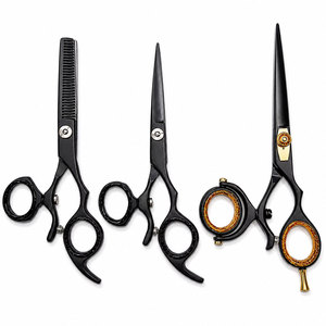 Ciseaux de barbier professionnels avec logo personnalisé, ciseaux à cheveux noirs et dorés, ciseaux en acier inoxydable, outils de coiffure pour salon - Product Image 6
