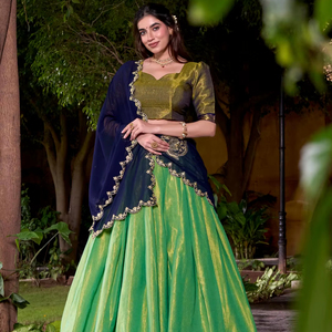 designer wedding lehenga kanchipuram silk zari weaving work 3.80 mtr flair stitched lehenga with unstitched blouse b2b catalog - Product Image 1