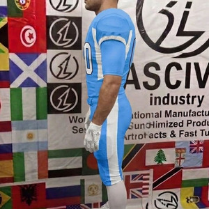 Ensemble d'uniformes de football américain avec nom et numéro d'équipe personnalisés, bleu ciel et blanc, style professionnel, 100% polyester, manches courtes, grandes tailles - Product Image 2