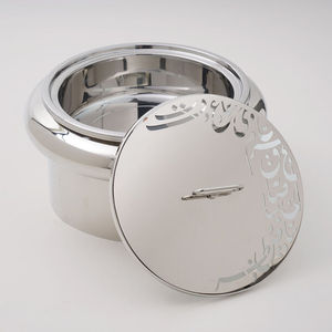 Luxury Mirror Silver Buffet Chafing Dish With Arabic Calligraphy Cutwork <b>Lid</b> And Low Profile Design - Product Image 2