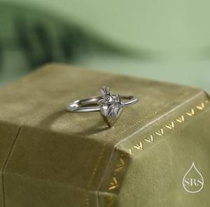 Anillo de Corazón Anatómico de Plata de Ley, Acabado en Plata u Oro, Anillo de Corazón Real Ajustable, Estilo Gótico, Joyería de Halloween - Product Image 1