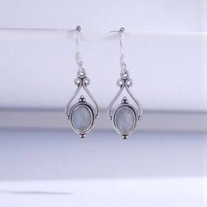 Elegant Designer Handmade Dangle Drop <b>Hook</b> <b>Earring</b> Natural Amethyst And Moonstone Gemstone 925 Stamped Silver <b>Earrings</b> - Product Image 4