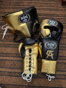Guantes de Boxeo Profesionales Azules y Dorados de Alta Calidad, Hechos a Medida, Sin Boxeo No Hay Vida, con Protección para Cabeza e Ingle - Product Image 3