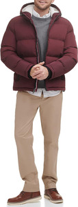 Veste matelassée à capuche pour homme, bordeaux, polyester, manteau d'hiver décontracté, fermeture éclair, doublure en fausse fourrure, coupe régulière, coupe-vent - Product Image 2