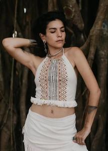 Blusa Boho Cruzada de Algodón Teñido a Mano con Borlas Étnicas, Cuello Asimétrico, Sin Mangas, para Fiesta, Tallas Grandes, Otoño, a Precio Mayorista - Product Image 2