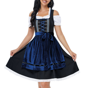 ชุดเดรส Dirndl แบบดั้งเดิมของเยอรมันสำหรับผู้หญิง ขายดีอันดับต้นๆ พร้อมผ้ากันเปื้อนปักลายและเชือกผูก ชุดพื้นเมืองบาวาเรียสำหรับสุภาพสตรี - Product Image 1
