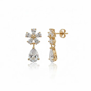 Boucles d'oreilles pendantes florales en or massif 10K 14K avec diamants de laboratoire étincelants pour filles et femmes, ensemble de boucles d'oreilles de mariée - Product Image 2