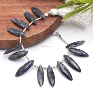 Perles de kyanite bleu royal naturelles faites à la main de qualité supérieure, forme marquise, 4 pouces, 18x5mm-20x6mm, pierres précieuses, fabrication de bijoux - Product Image 2