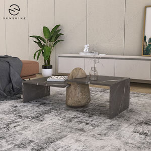 Modern Minimalist Coffee <b>Table</b> with <b>Stone</b> <b>Top</b> and Metal Frame for Living Room Furniture - Product Image 3