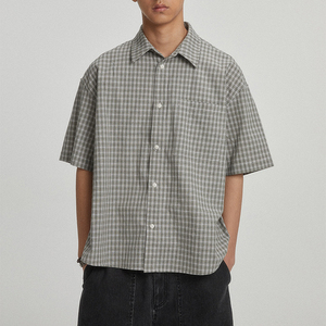 Chemise décontractée en flanelle 100 % coton à manches longues pour homme, col mandarin, respirante, tissée en popeline, effet vieilli, séchage rapide, idéale pour l'été - Product Image 1