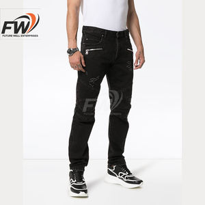 Jean en denim pour homme coupe slim droite Amiriy, taille mi-haute, déchiré, effet usé, brodé, décontracté, respirant, plissé devant - Product Image 3