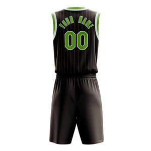 Ensemble de maillots de basket-ball sublimés personnalisés, noir et vert, col en V, sans manches, unisexe adulte, impression du nom de l'équipe, polyester respirant - Product Image 3