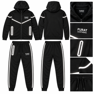 FURAT LEATHERS <b>White</b> Black Solid Men's Windbreaker <b>Tracksuit</b> Set Polyester/Cotton Eco-Friendly Winter 2-Piece Casual Breathable - Product Image 2