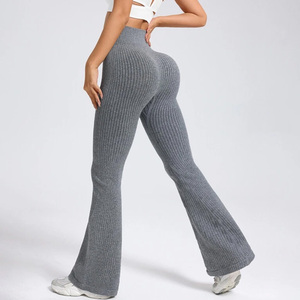 Wholesale Best Quality <b>Women</b> Ribbed Seamless <b>Flare</b> <b>Leggings</b> Tummy Control Bootcut Casual Yoga Pants - Product Image 4