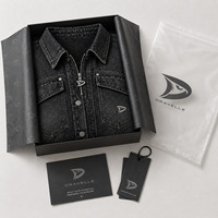 Chemise en jean délavé anthracite coupe courte décontractée style hip-hop urbain ample en coton respirant et écologique avec fermeture éclair métallique